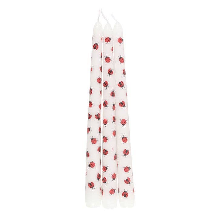 Set of 3 Ladybug Print Valentine's Day Taper Candles