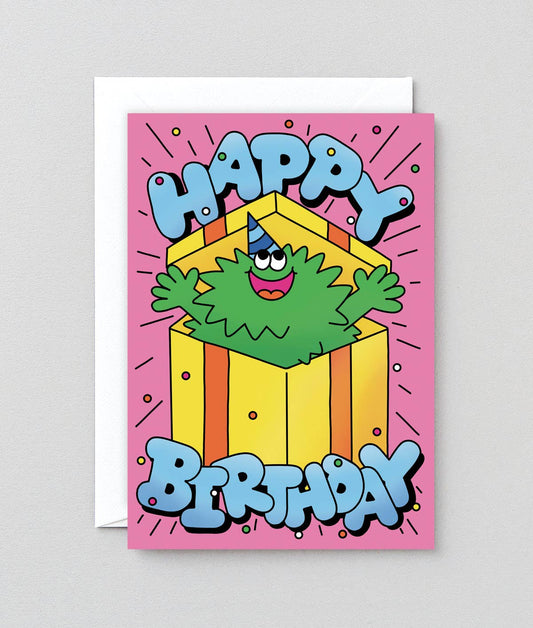 Happy Birthday Guy In Present Greetings Card