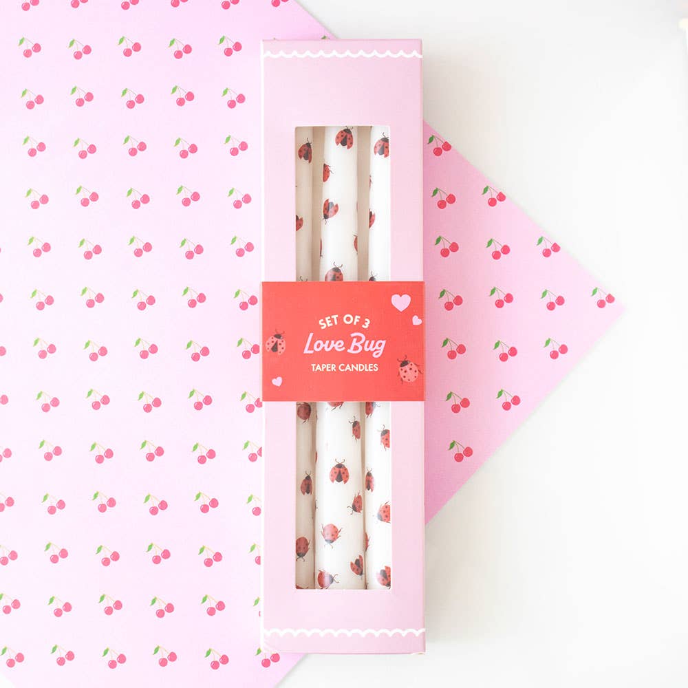 Set of 3 Ladybug Print Valentine's Day Taper Candles