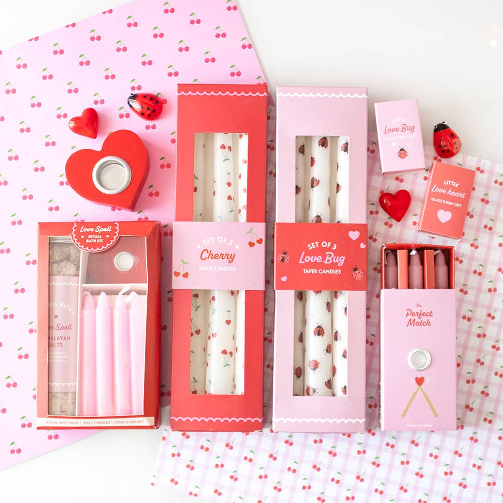 Set of 3 Ladybug Print Valentine's Day Taper Candles