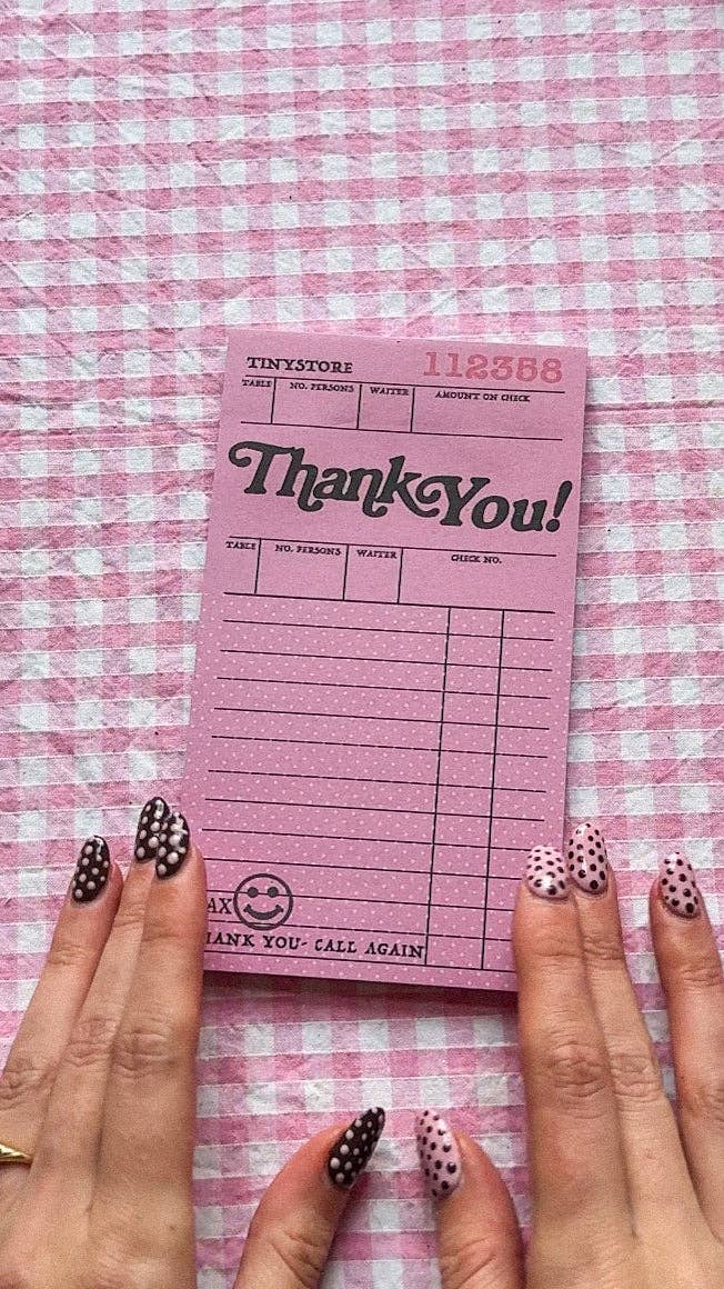 Martina Calvi Tiny Store Signature Pink 'Thank You' Notepad