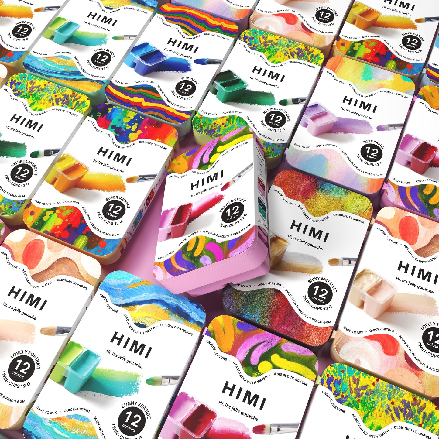 HIMI Twin Cup Gouache Set, 12 Very Basic Colours, Ice Blue