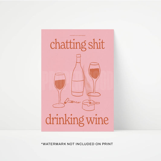 Funny Wine Art Print – Kitchen Wall Decor: Pink / Unframed / A5