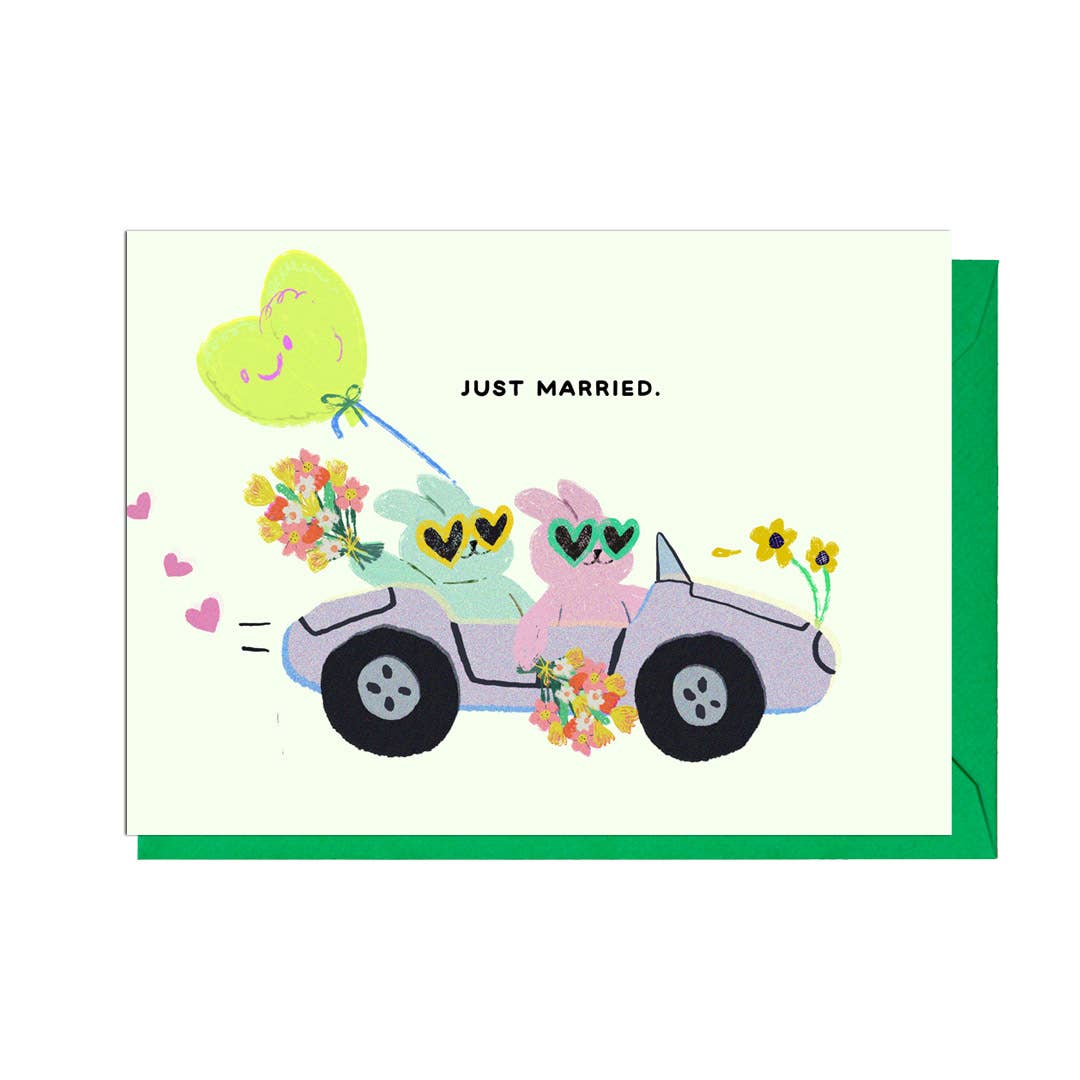 JUST MARRIED BUNNIES Card: 11.4 x 16.2cm