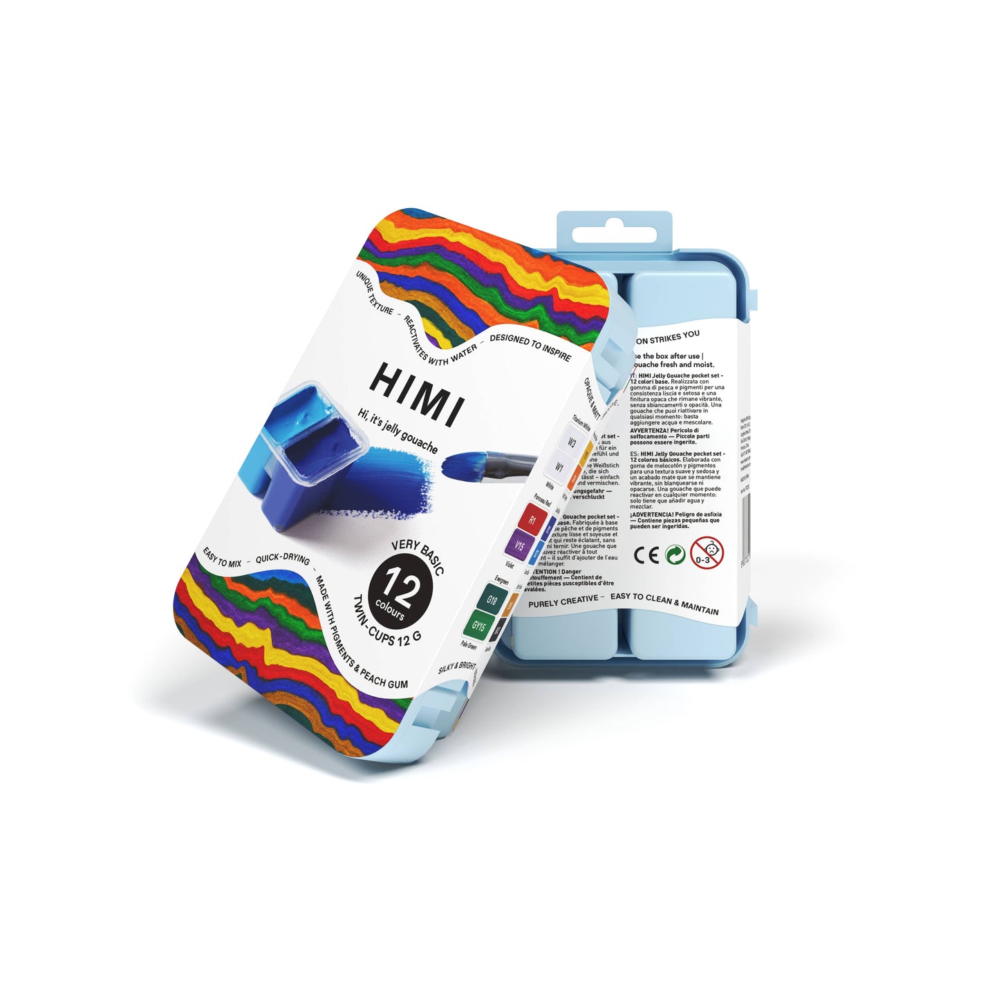 HIMI Twin Cup Gouache Set, 12 Very Basic Colours, Ice Blue