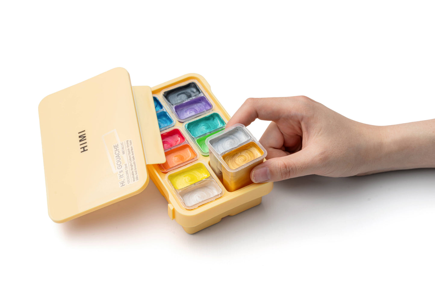 HIMI Twin Cup Gouache Set, 12 Colours, Yellow Case Metallic