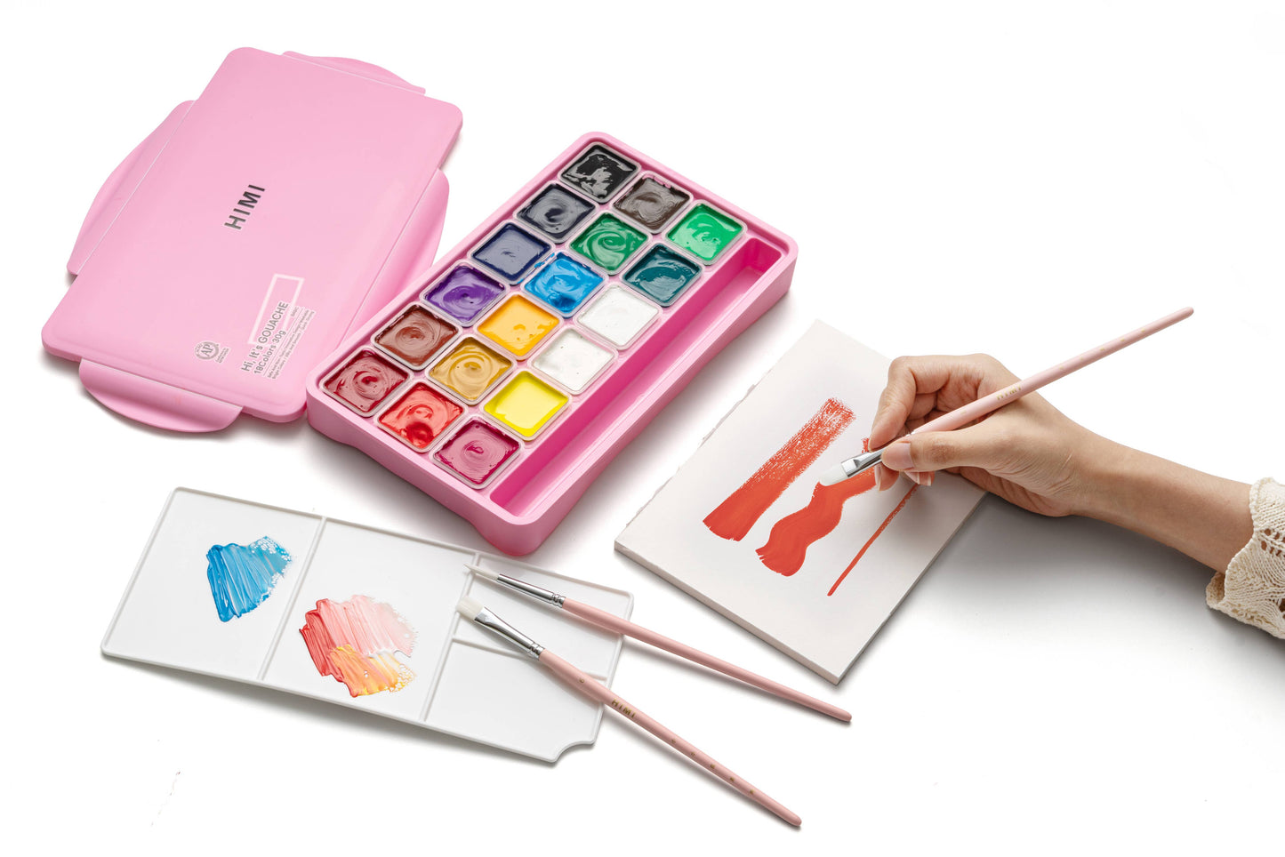 HIMI Brush Set of 3, 1 Filbert, 1 Flat, 1 Round Brush, Pink