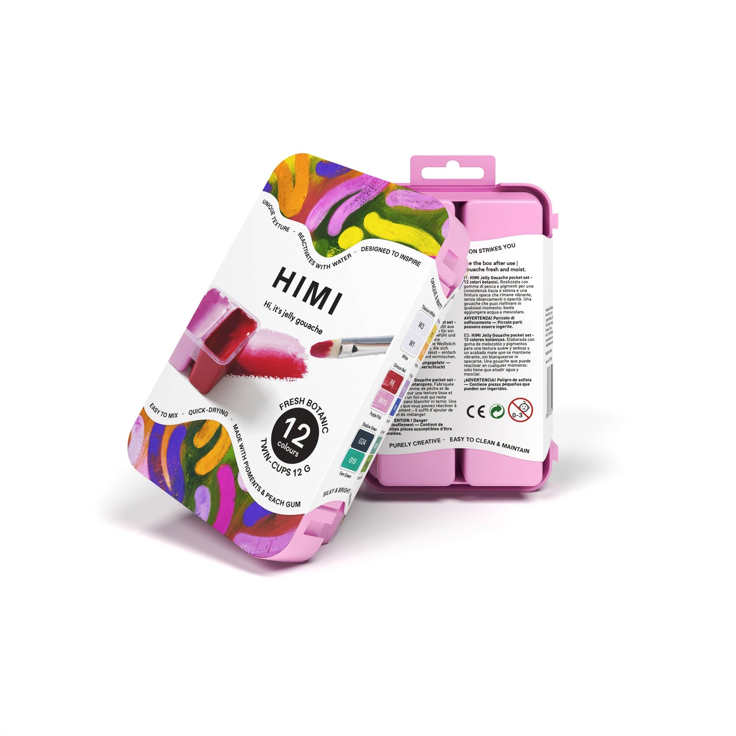HIMI Twin Cup Gouache Set, 12 Fresh Botanic Colours, Pink