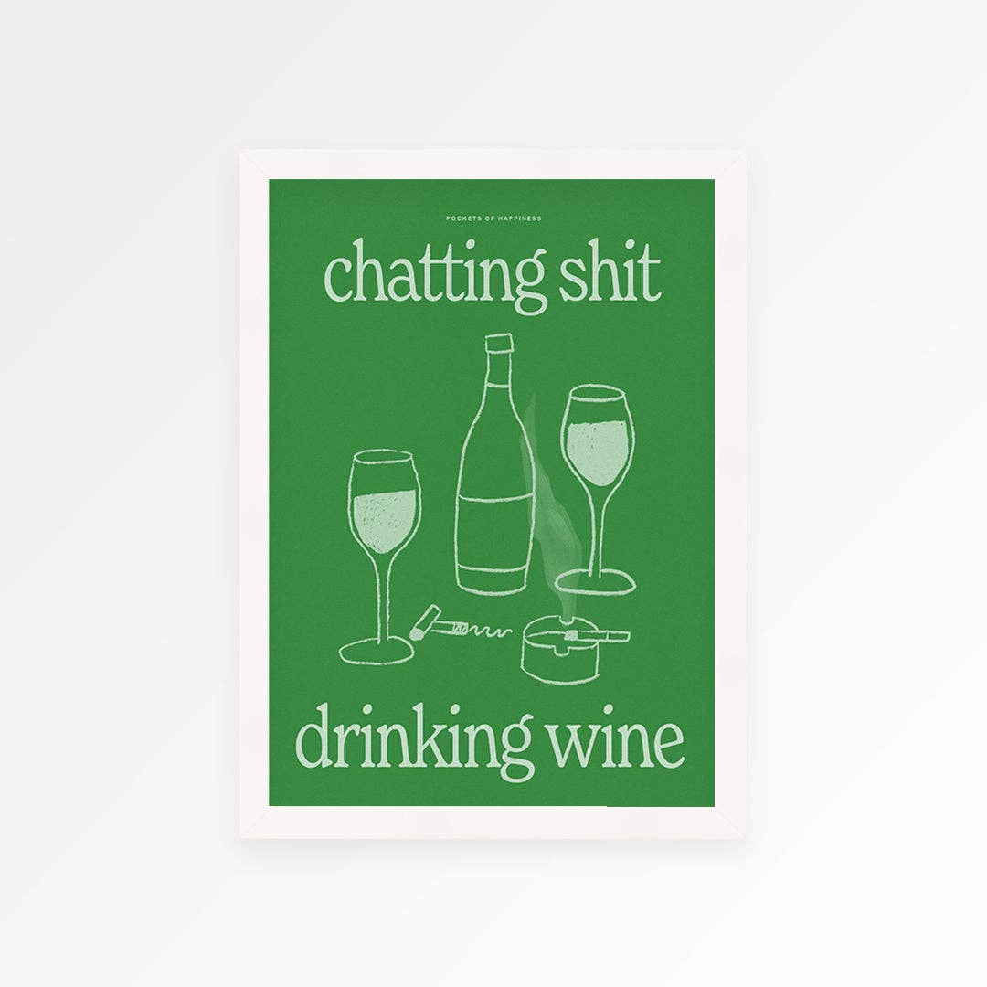 Funny Wine Art Print – Kitchen Wall Decor: Beige | Green / Unframed / A3