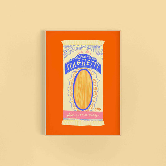 Let the spaghetti fill your belly pasta packaging Art Print