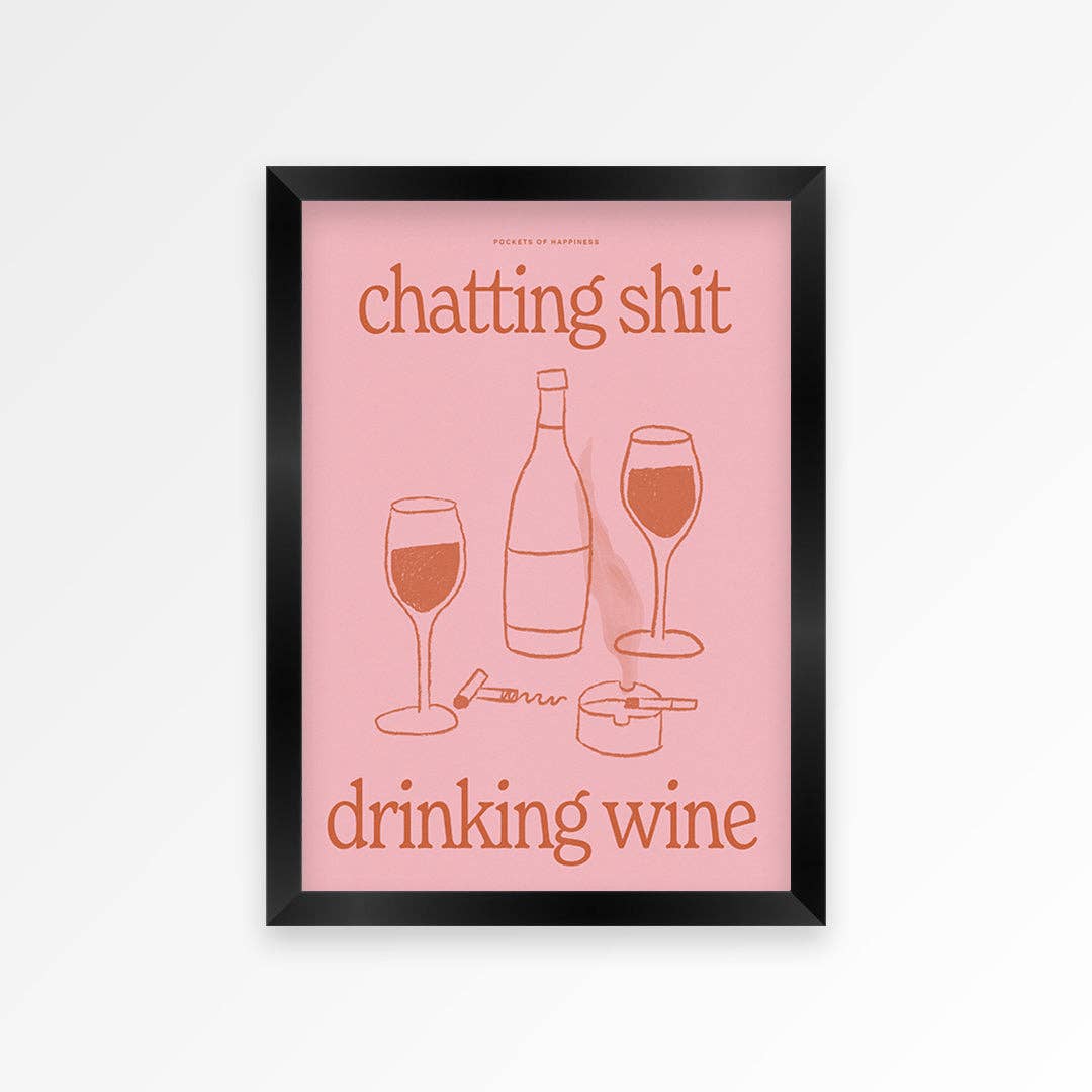 Funny Wine Art Print – Kitchen Wall Decor: Pink / Unframed / A5