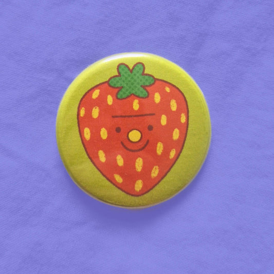 Smiley strawberry button badge