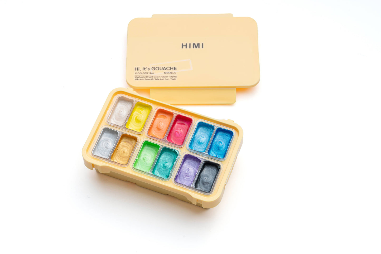 HIMI Twin Cup Gouache Set, 12 Colours, Yellow Case Metallic