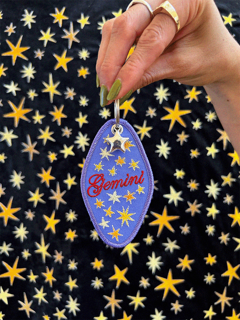 Gemini  Embroidered Retro Motel Keychain