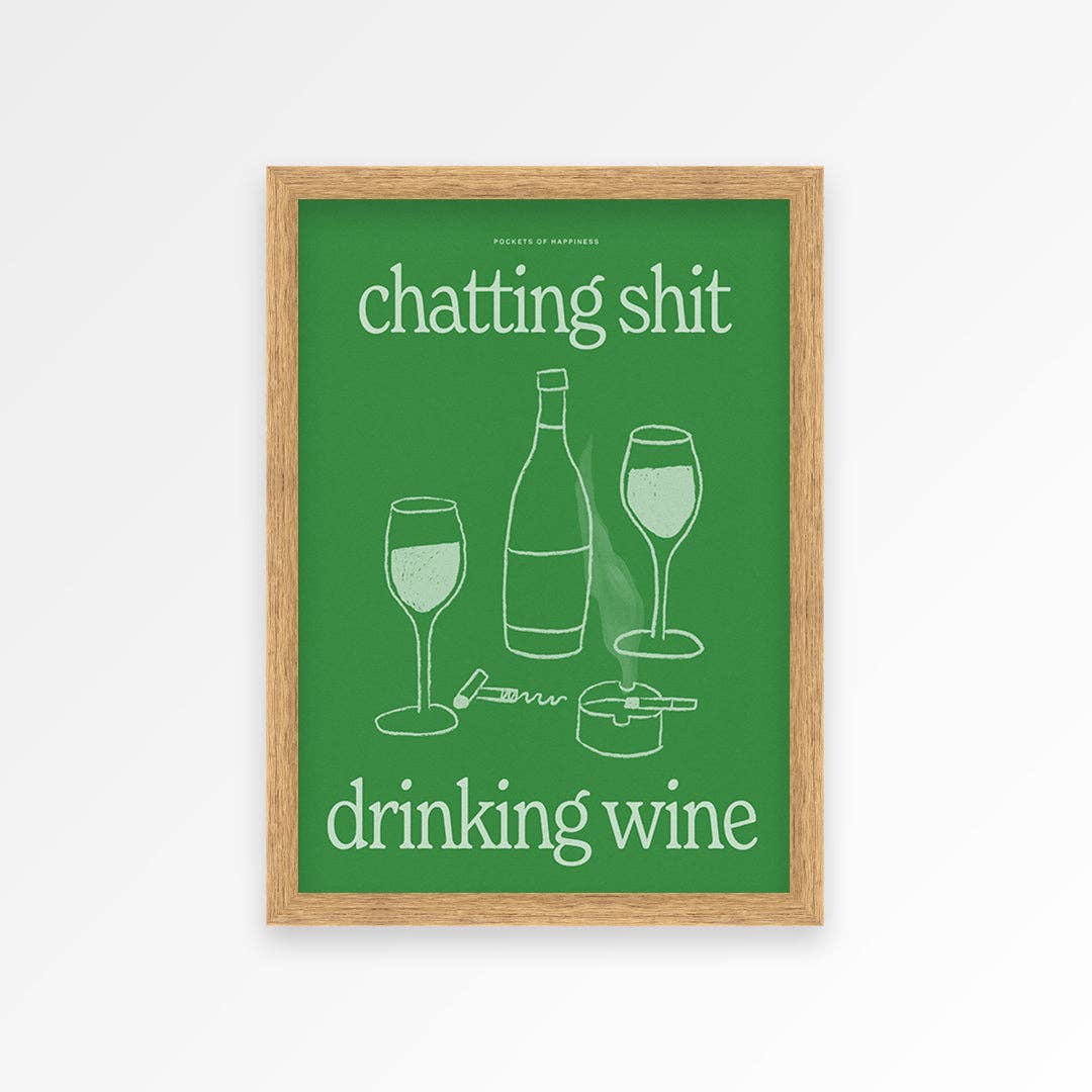 Funny Wine Art Print – Kitchen Wall Decor: Beige | Green / Unframed / A3