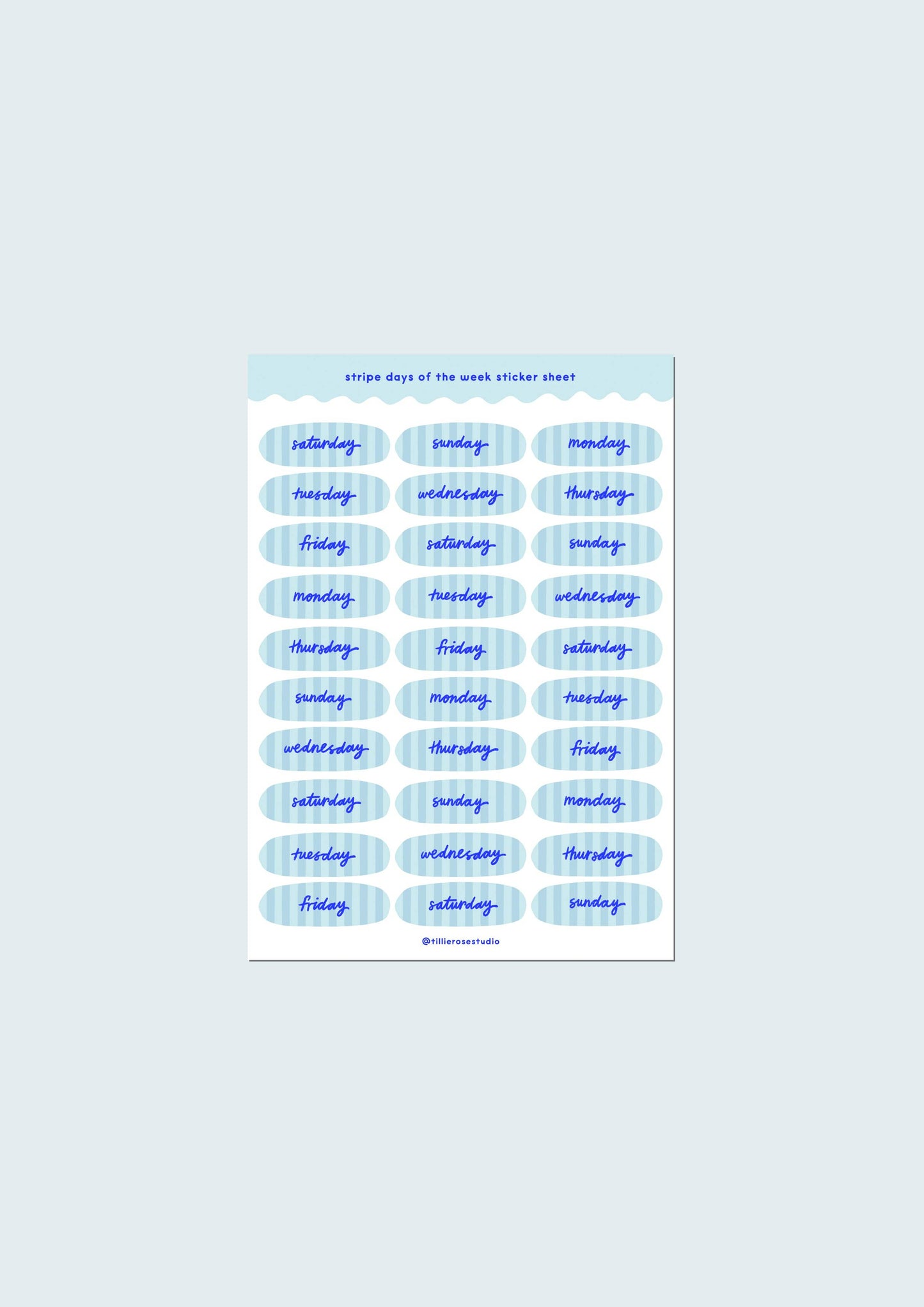 Blue Stripe Days of the Week Sticker Sheet