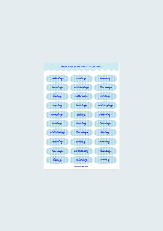 Blue Stripe Days of the Week Sticker Sheet