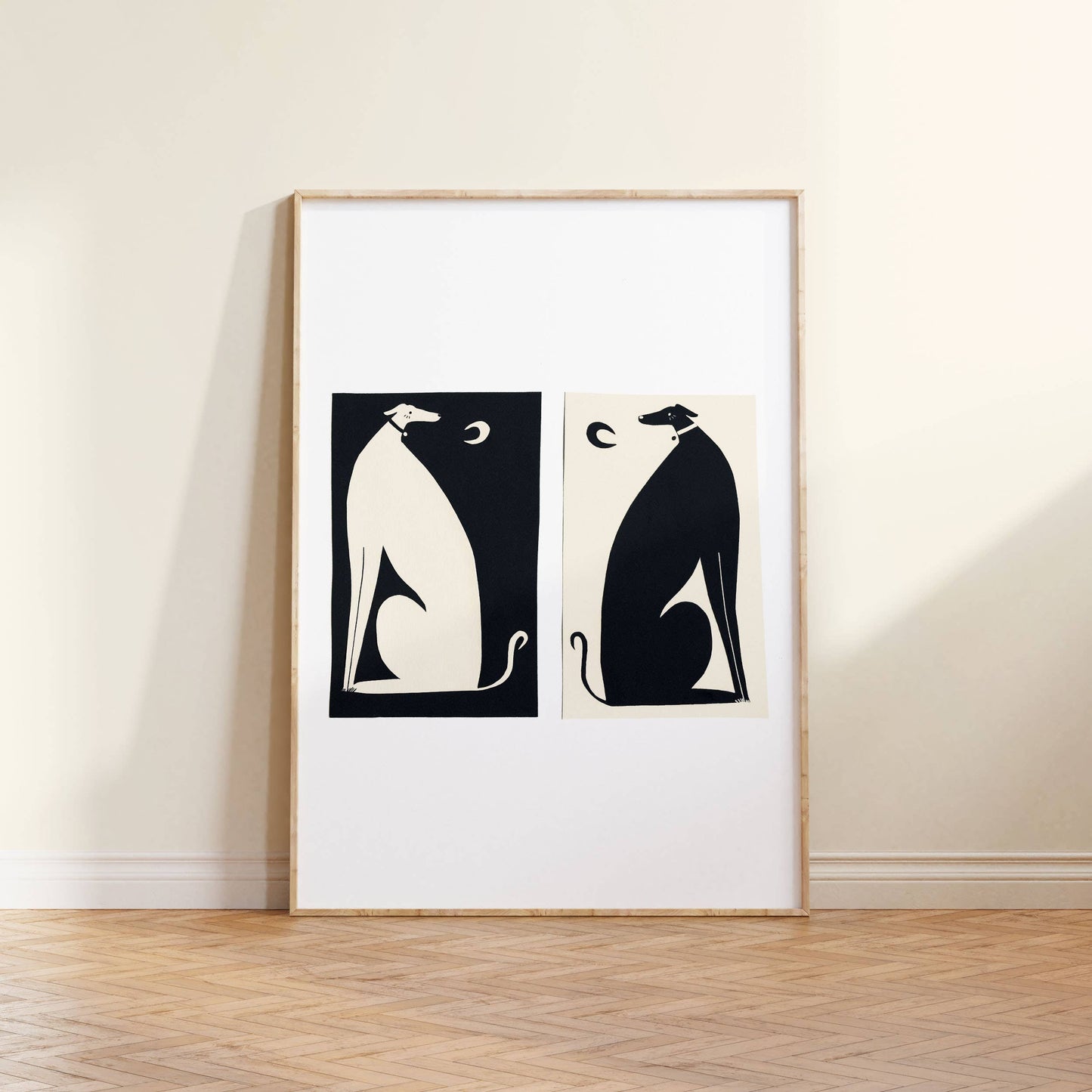 Black And White Dogs Art Print | Monochrome | Whippets Art