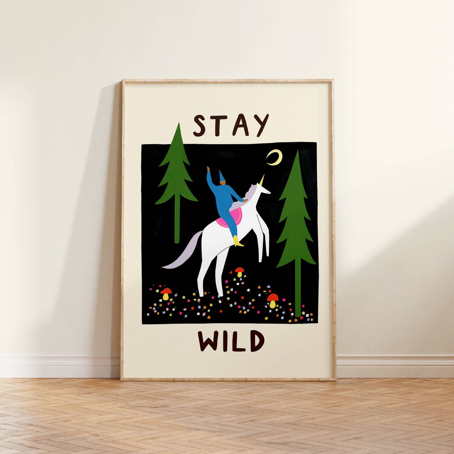 Stay Wild Art Print | Unicorn | Nature | Typography | Folky