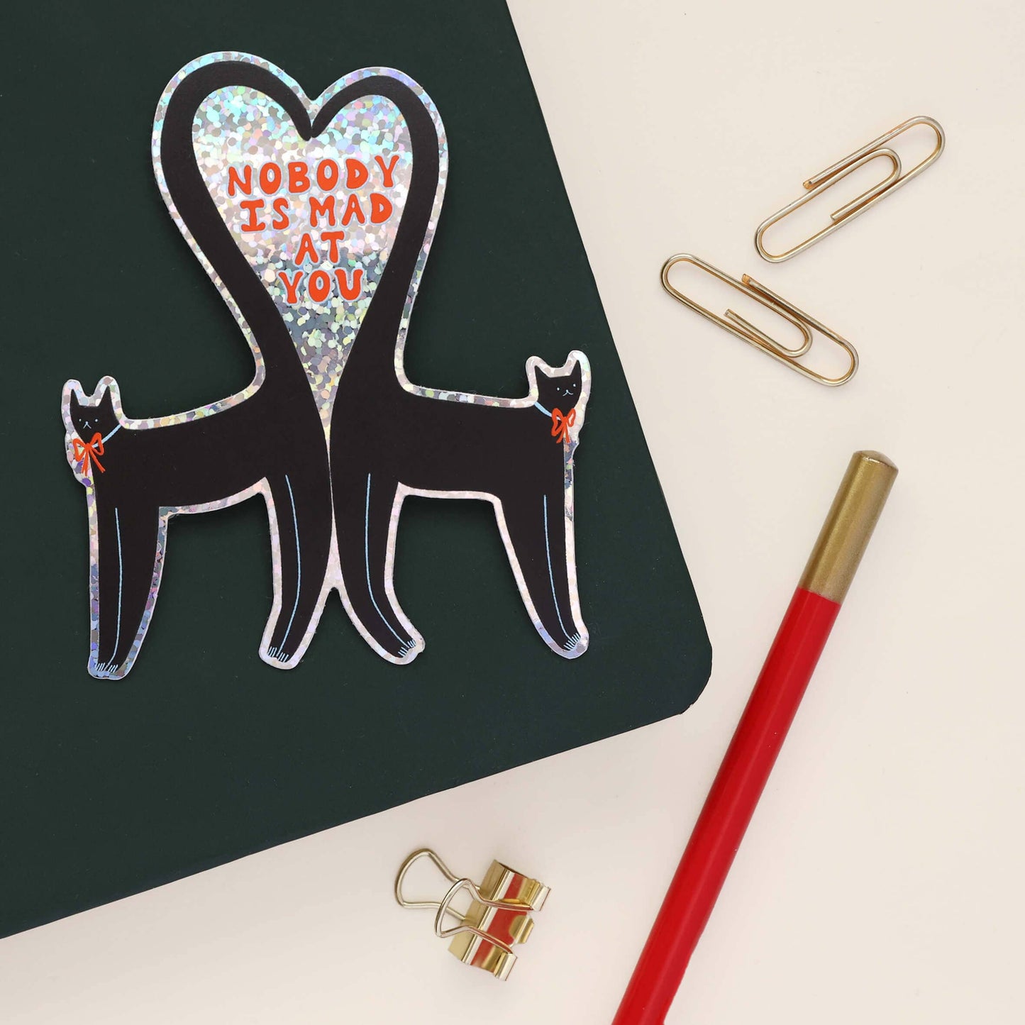 Nobody Is Mad At You Glitter Sticker | Black Cat Sticker