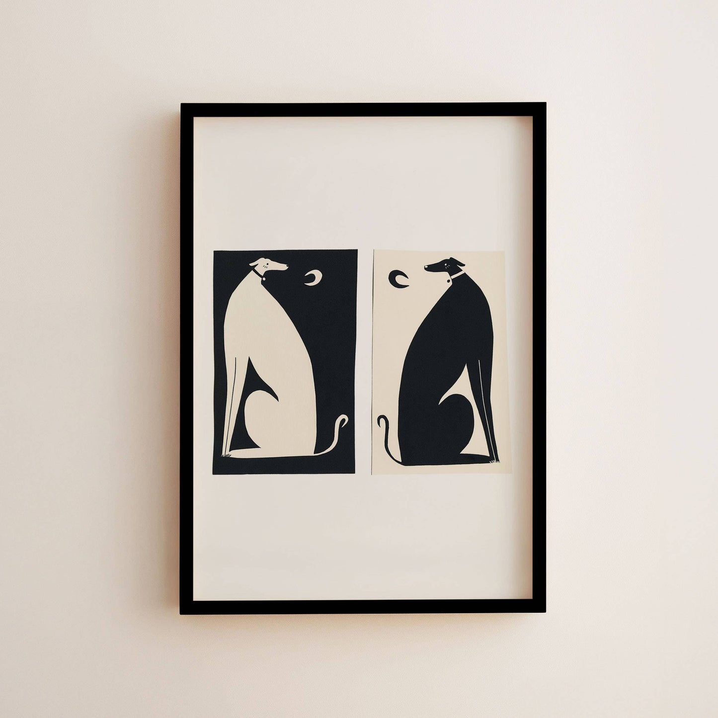 Black And White Dogs Art Print | Monochrome | Whippets Art