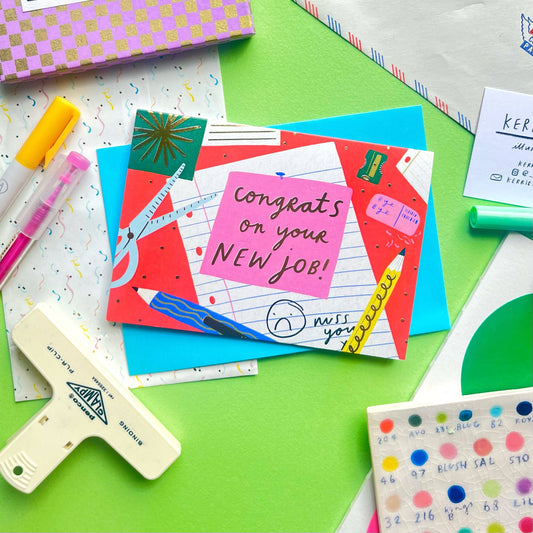 Congrats On Your New Job Stationery Greeting Card | Quirky Colourful New Role Well Wishes Celebration