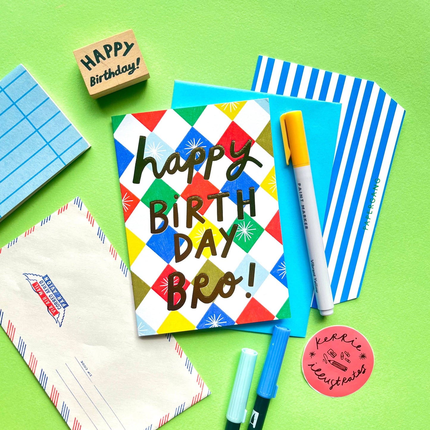 Happy Birthday Bro! Patterned Greeting Card | Brother Friend Relation Family Celebrate Colourful