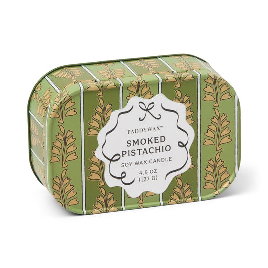 Cherie 4.5oz/127g Printed Tin Candle - Green & Khaki - Smoked Pistachio