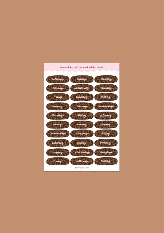 Leopard Days of the Week Sticker Sheet