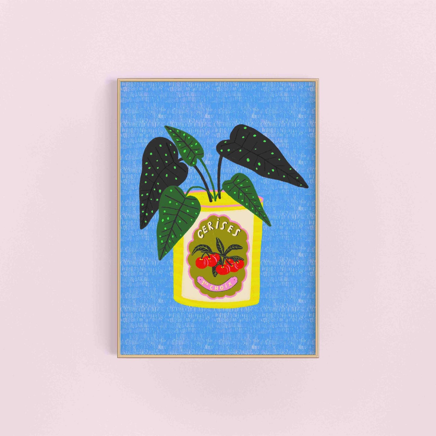 Alocasia Plant & Vintage Cerises Tin Colourful Art Print