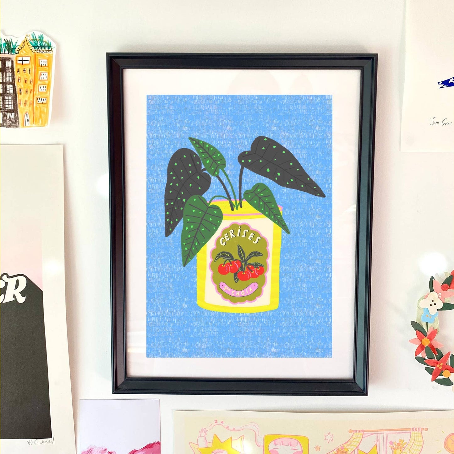 Alocasia Plant & Vintage Cerises Tin Colourful Art Print