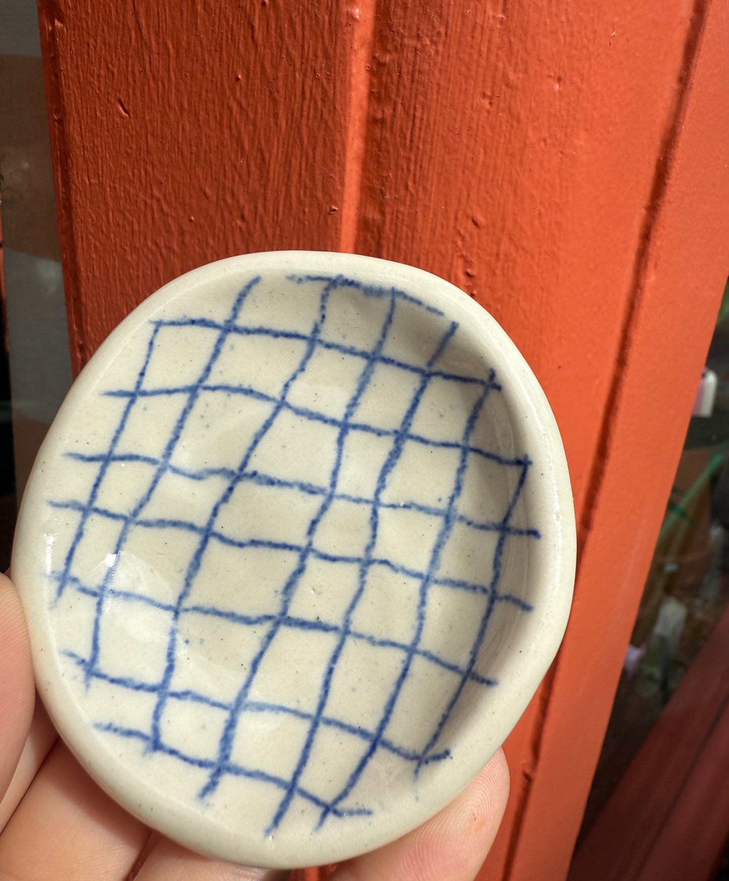 Blue Checked Trinket Dish