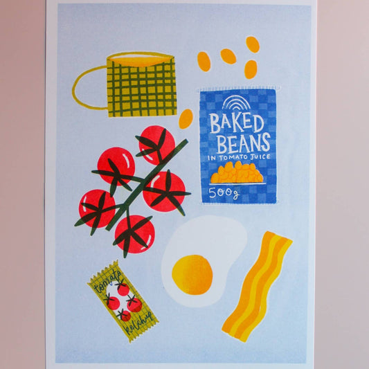 Breakfast fry up Risograph A4 print