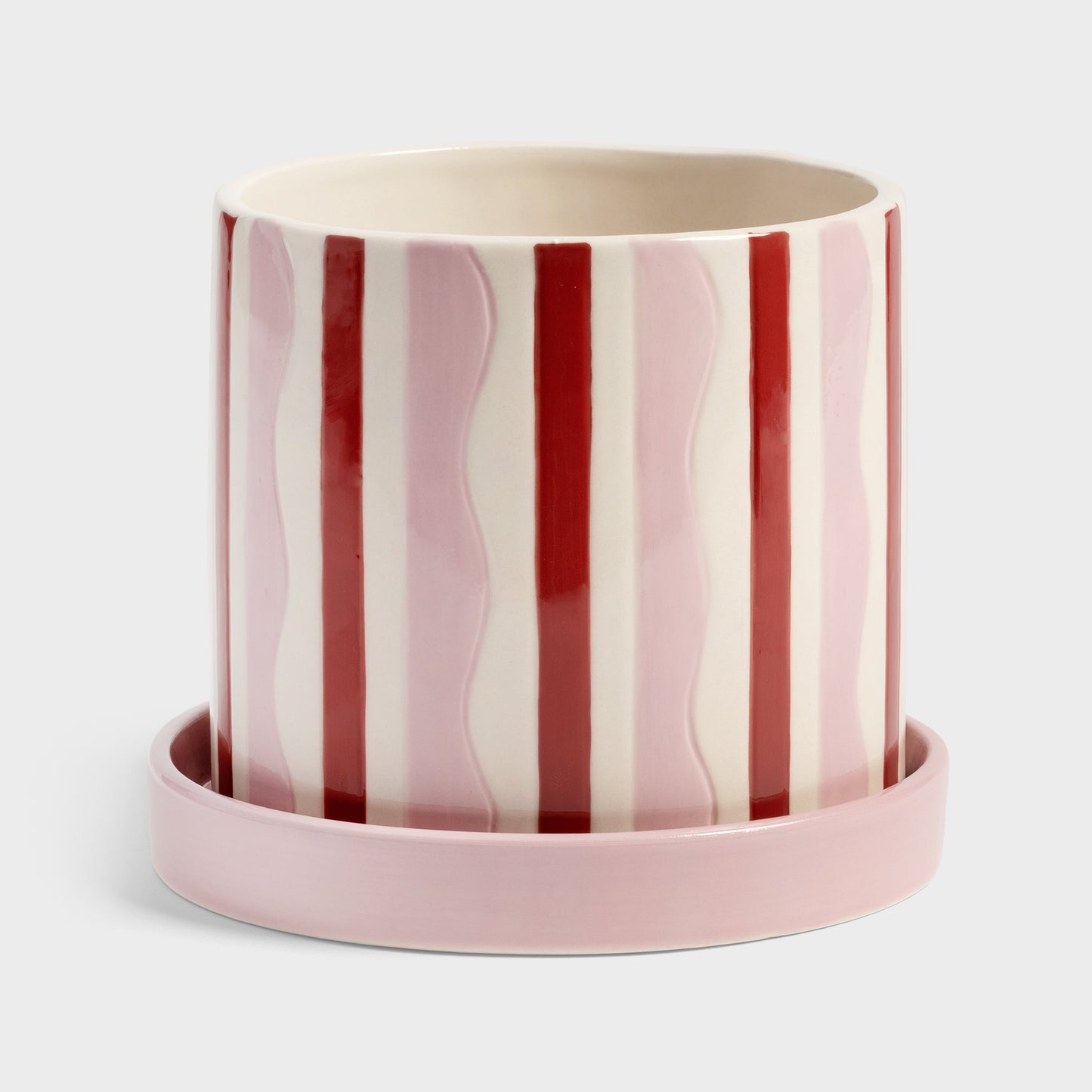 Clash Wiggle Planter with Saucer - Pink and Burgundy