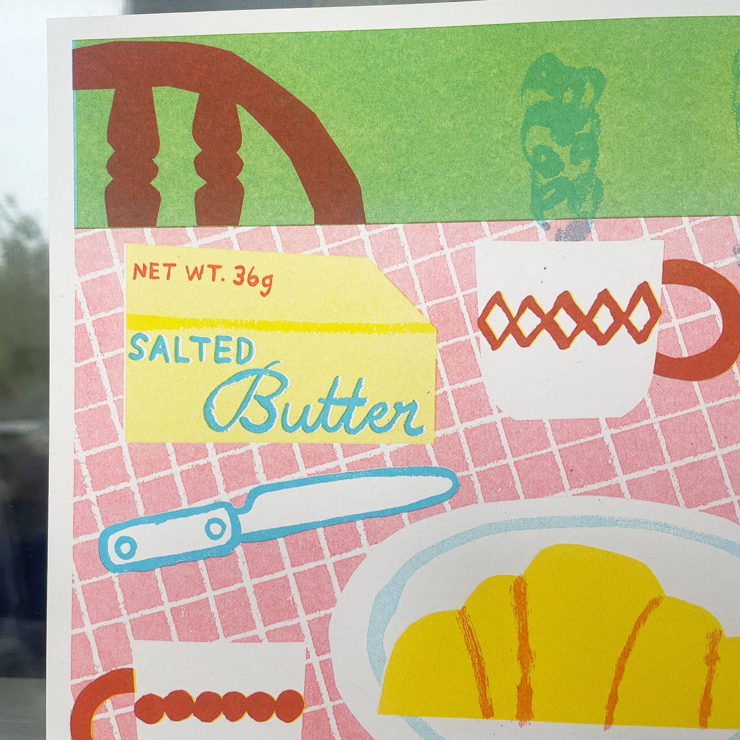 'Coffee & Croissant' Colourful Risograph Print A4