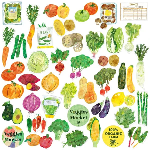 HACO Veggie Foodie Grocery - Box of Flake Japanese Stickers