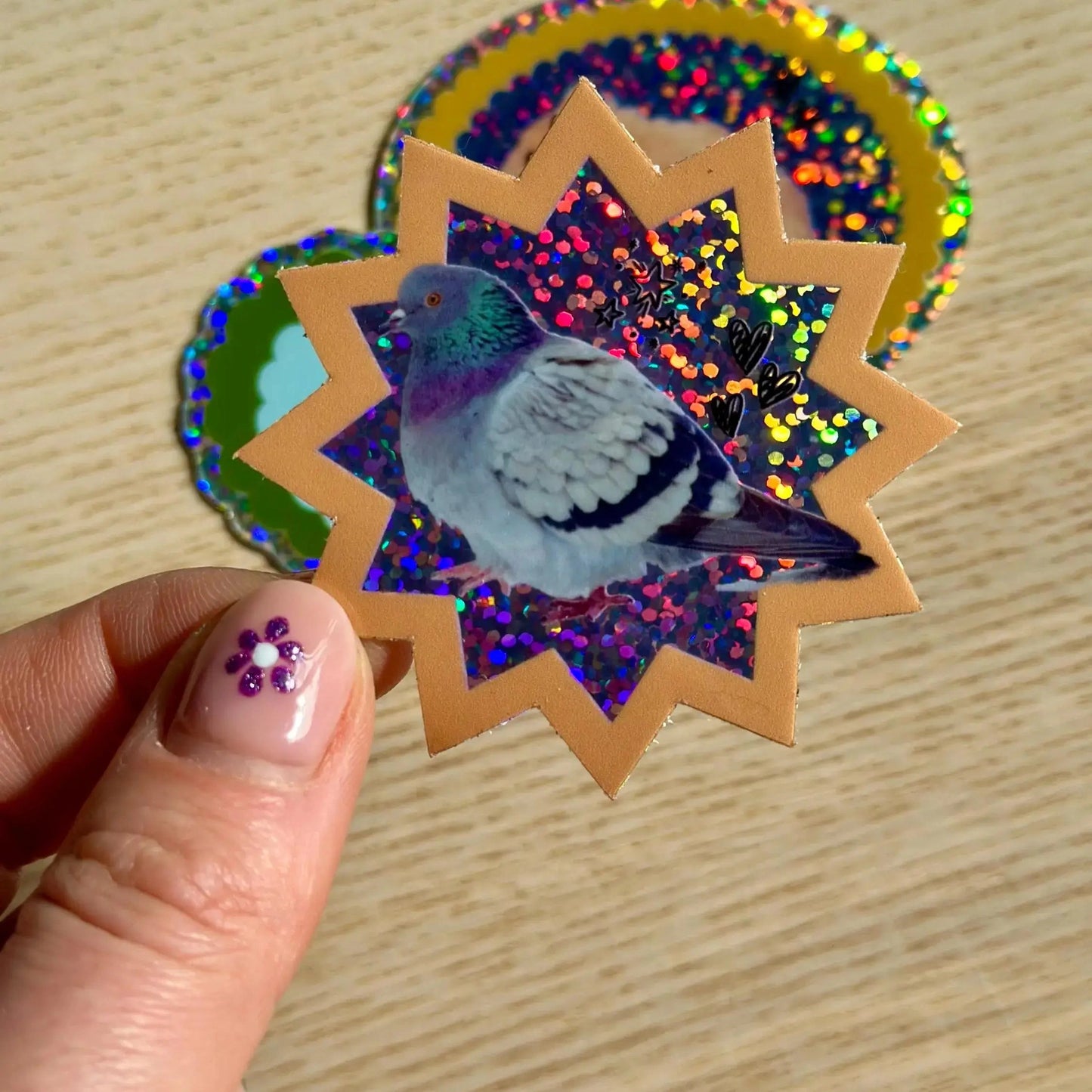 Disco Pigeon Glitter Vinyl Sticker