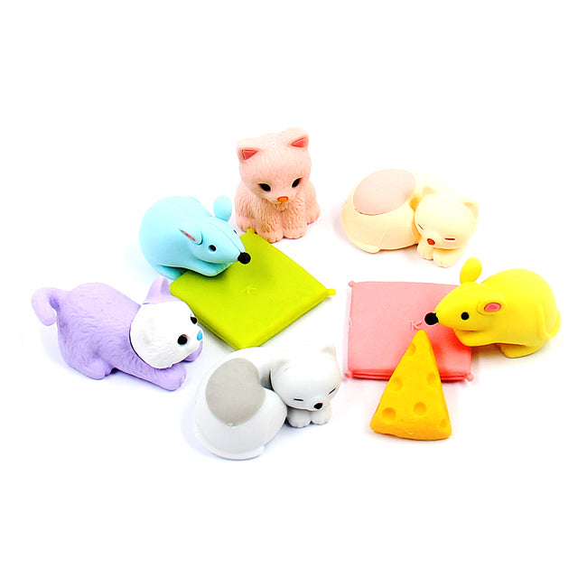 Iwako Cat & Mouse Eraser Blister Card