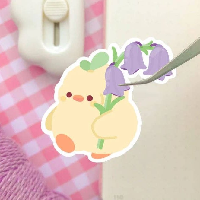 Floral Bluebell Cute Duck Die Cut Sticker
