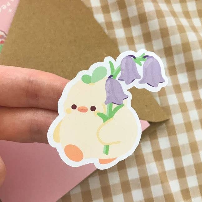 Floral Bluebell Cute Duck Die Cut Sticker