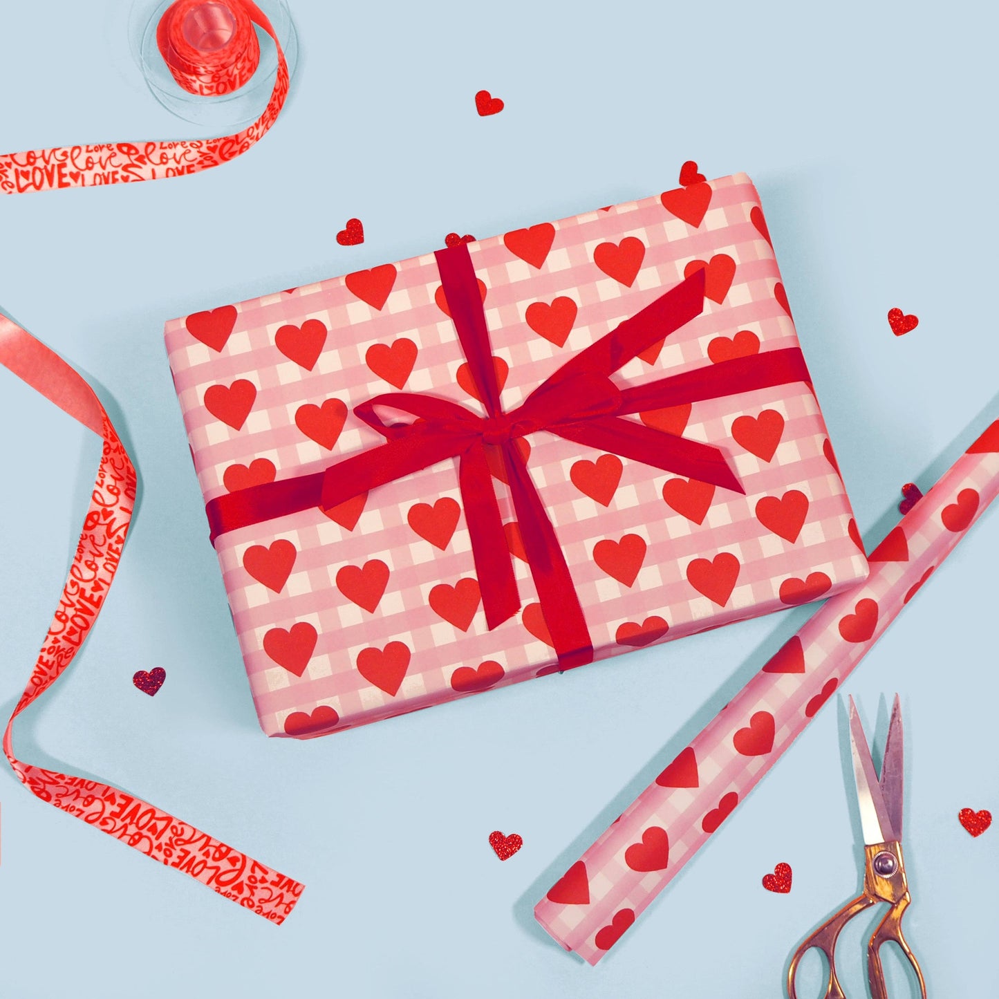 Gingham Hearts Gift Wrap