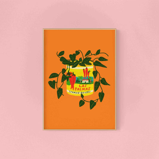 Hanging Pothos Plant and Vintage Las Palmas Tin Colourful  Art Print