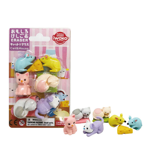 Iwako Cat & Mouse Eraser Blister Card