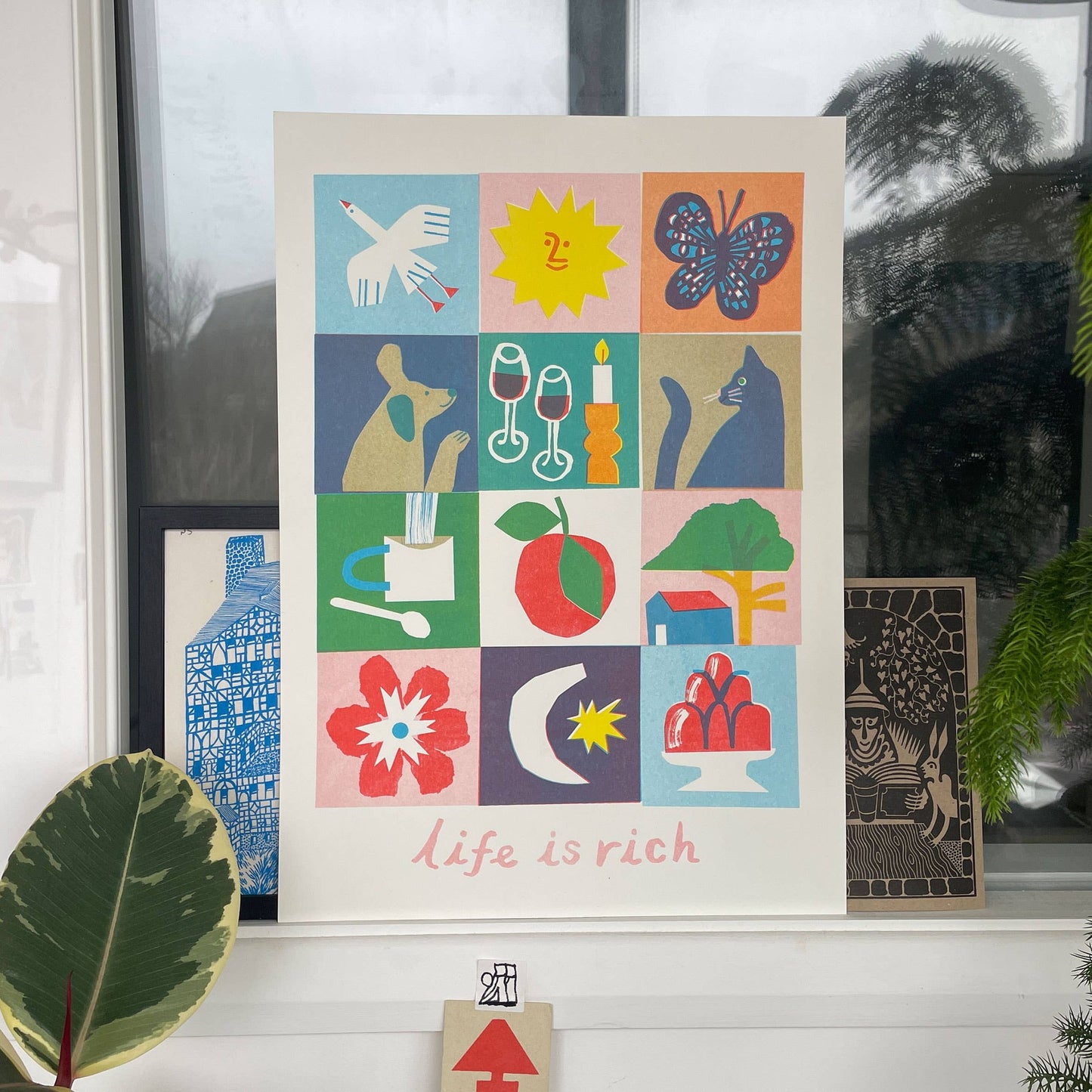 'Life Is Rich' Colourful Risograph Art Print A3