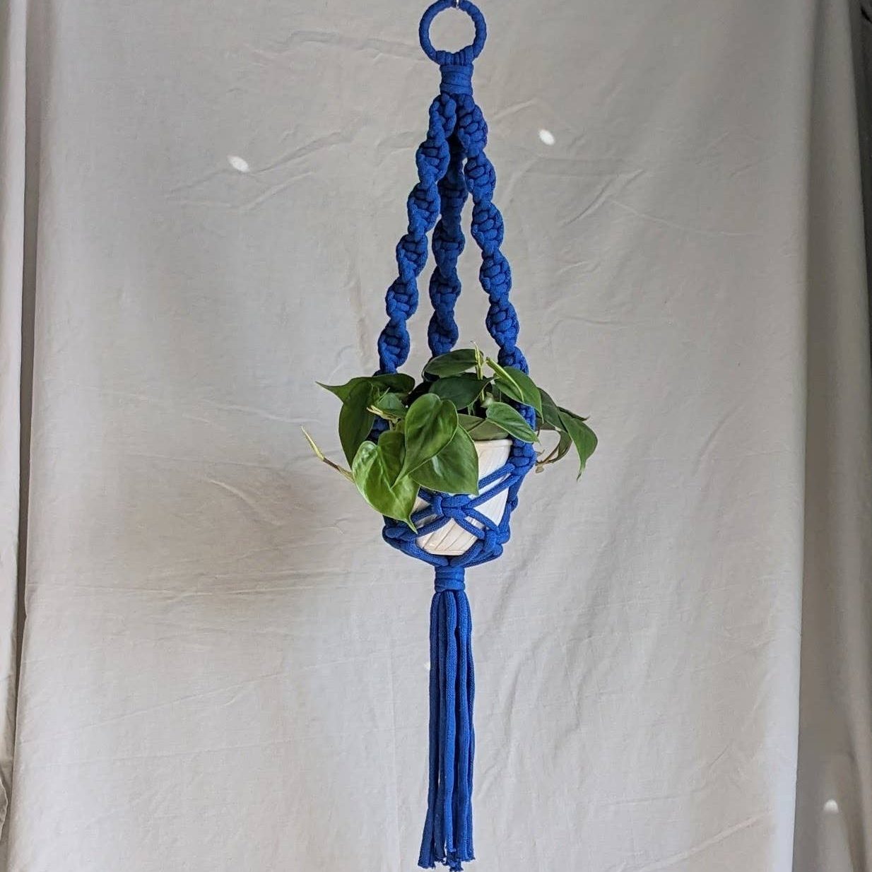 Marshmallow Macrame Plant Hanger | Made From Recycled Cotton: Santorini Blue