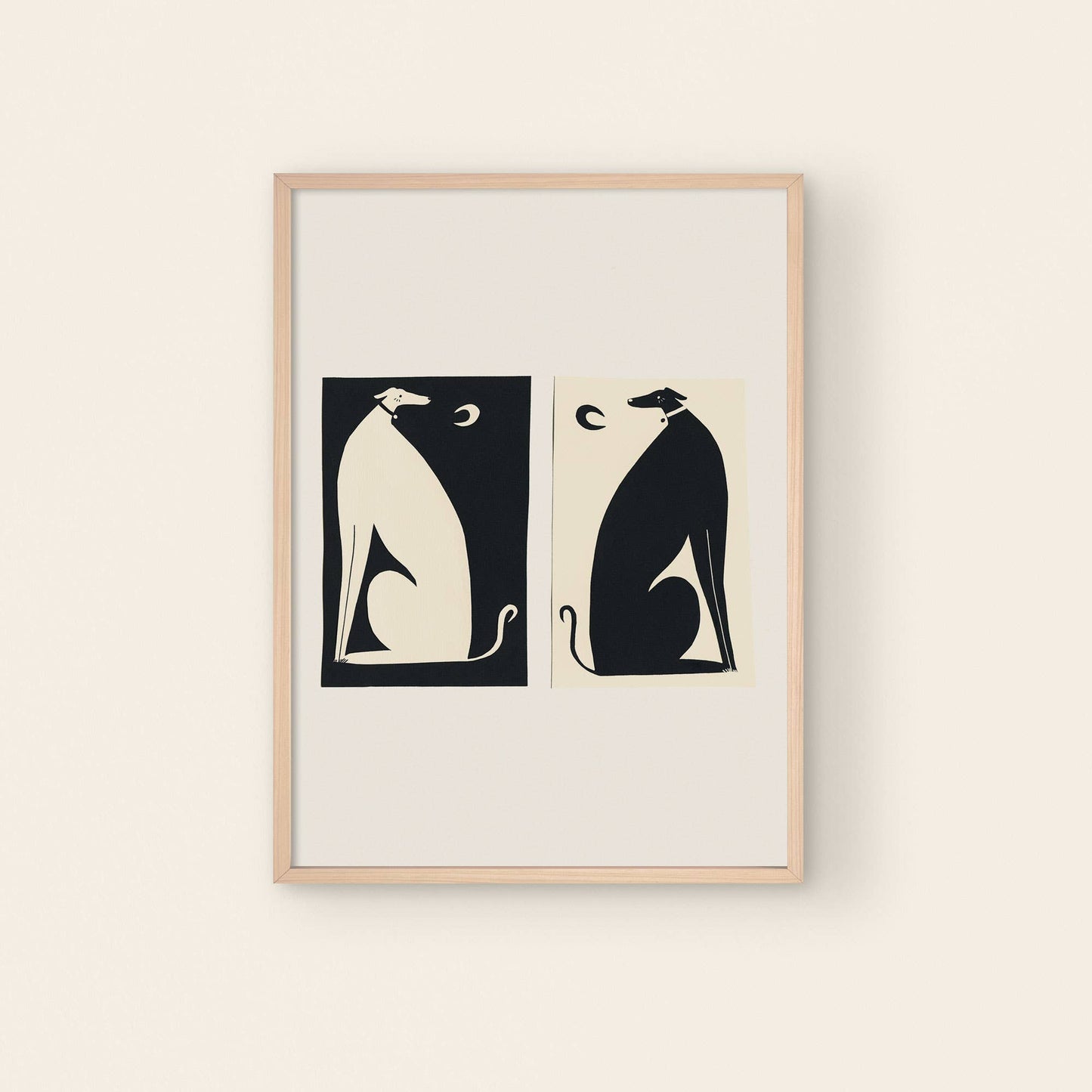 Negative / Positive Dogs Art Print | Monochrome | Whippets