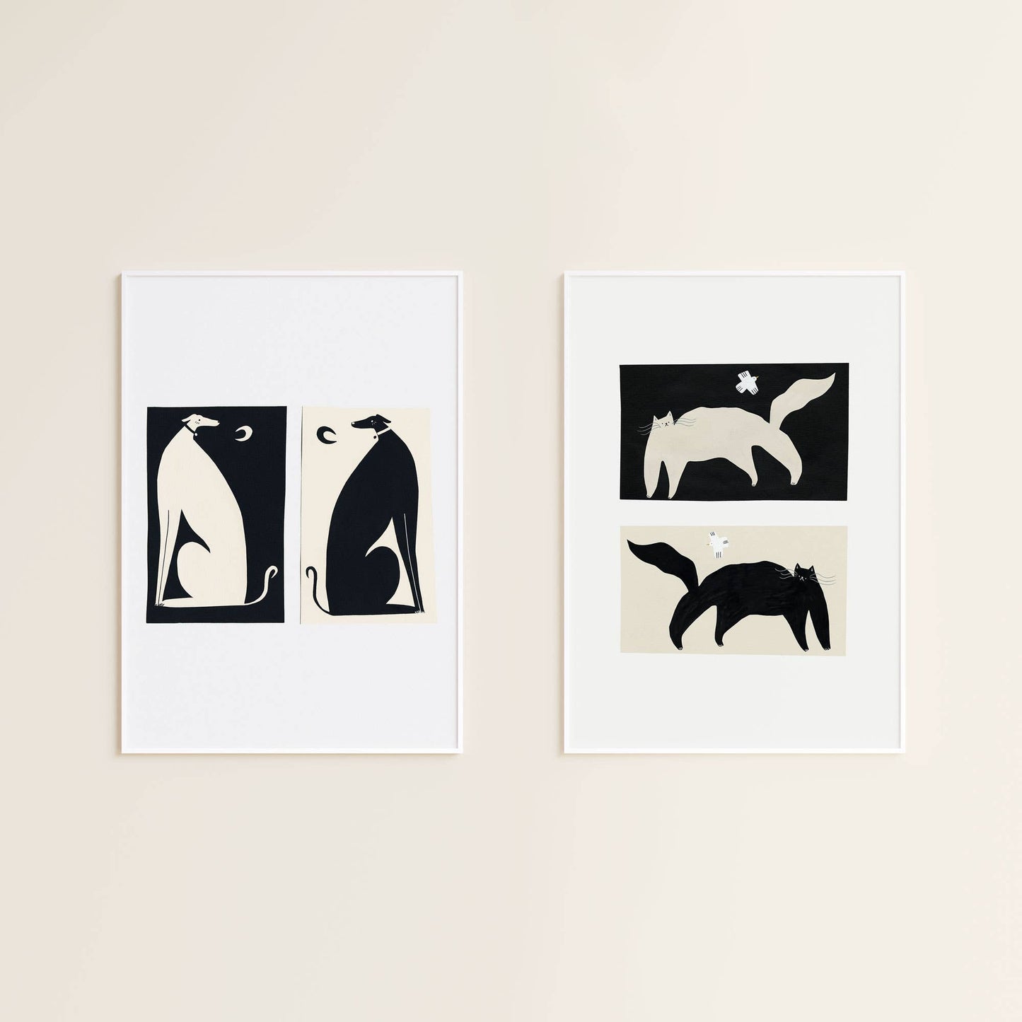 Negative / Positive Dogs Art Print | Monochrome | Whippets