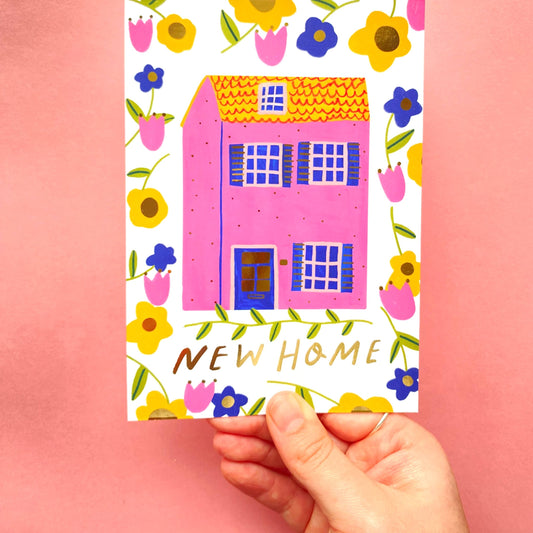 New Home Floral Patterned Gold Greetings Card