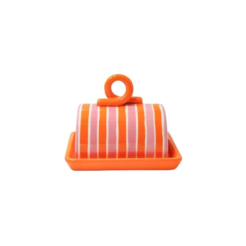 Orange and Pink Striped Butter Dish