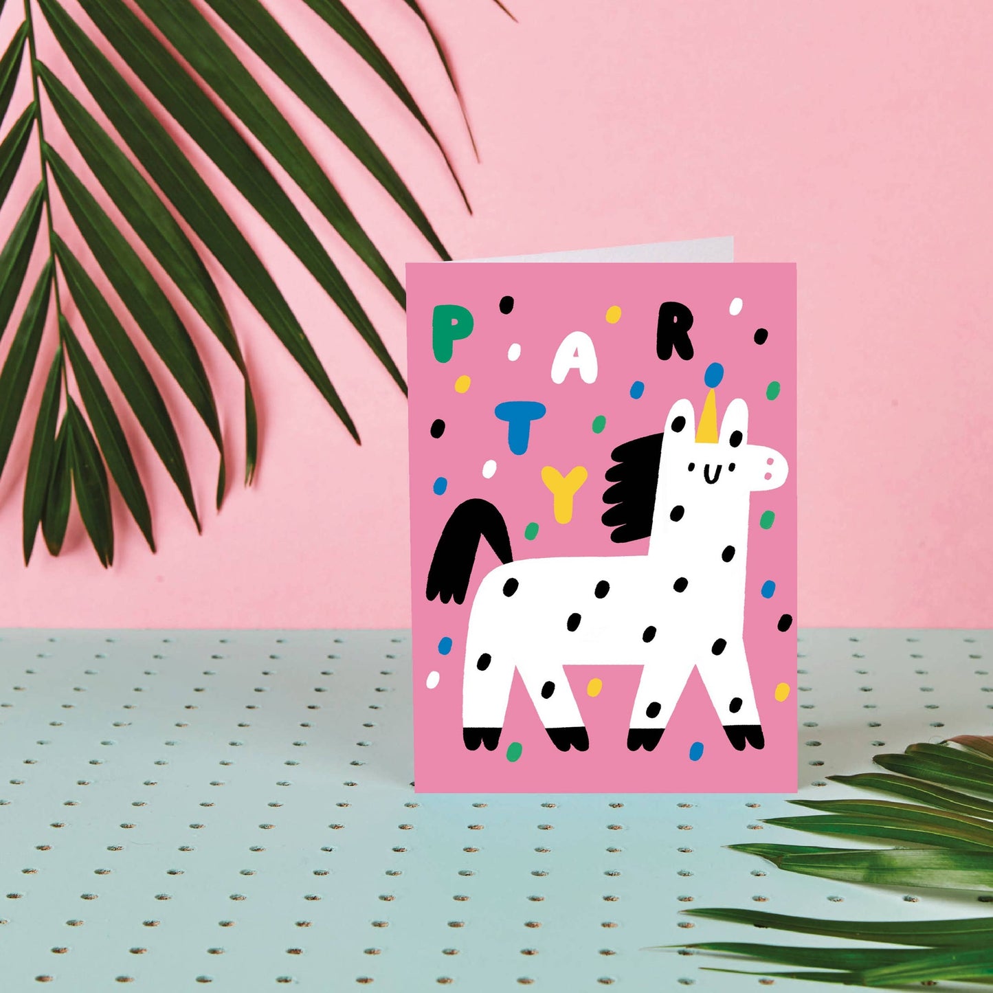 Party Animal- Birthday Card- Lama-Pink- Confetti- celebrate